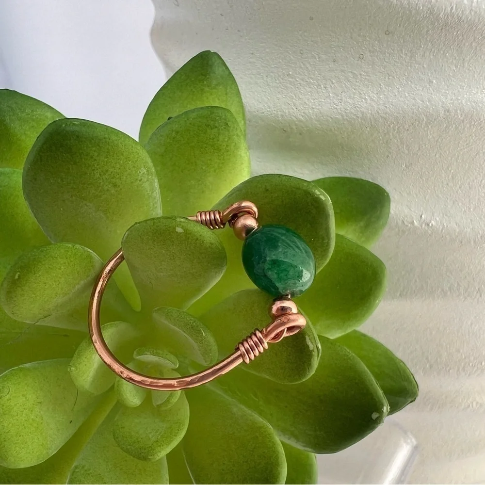 Green Chalcedony Wire Wrapped Copper Ring
